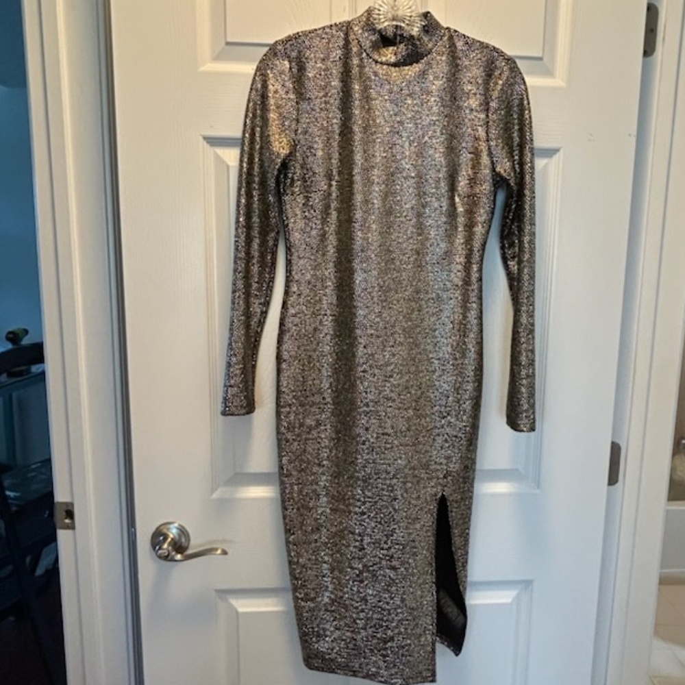 Topshop - Gold metallic body con dress size 6 NWT